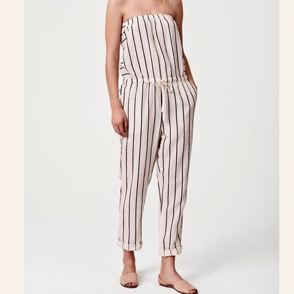 Loft beach line stripe strapless jumpsuit